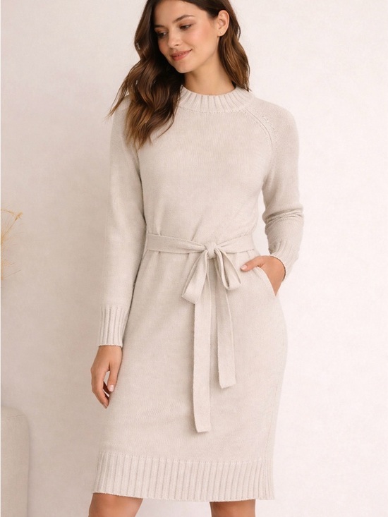 Splendid Dresses & Skirts - Splendid Cream Tie-Waist Long Sleeve Sweater Dress